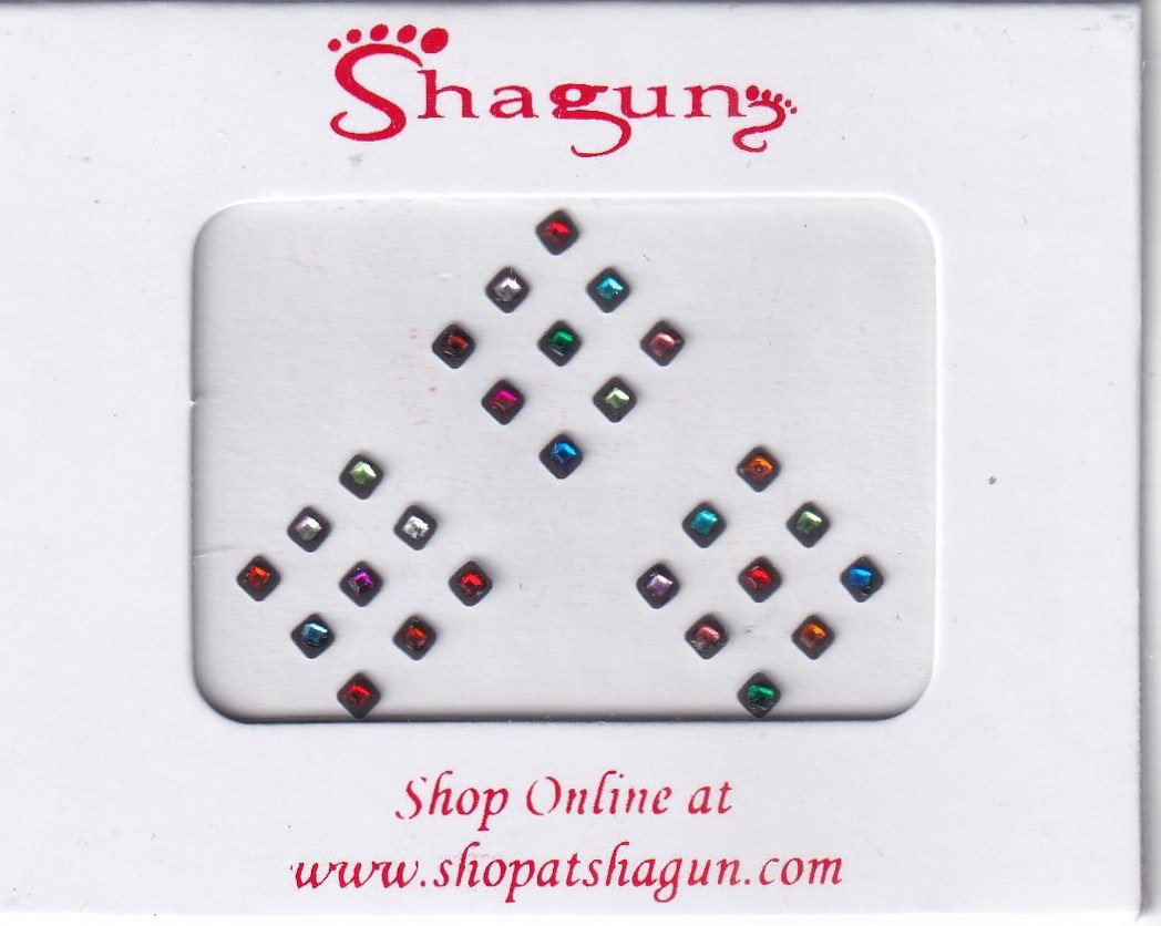 Shagun Bindi - Assorted Colour Square Kundan with Black Base (No. 1638)