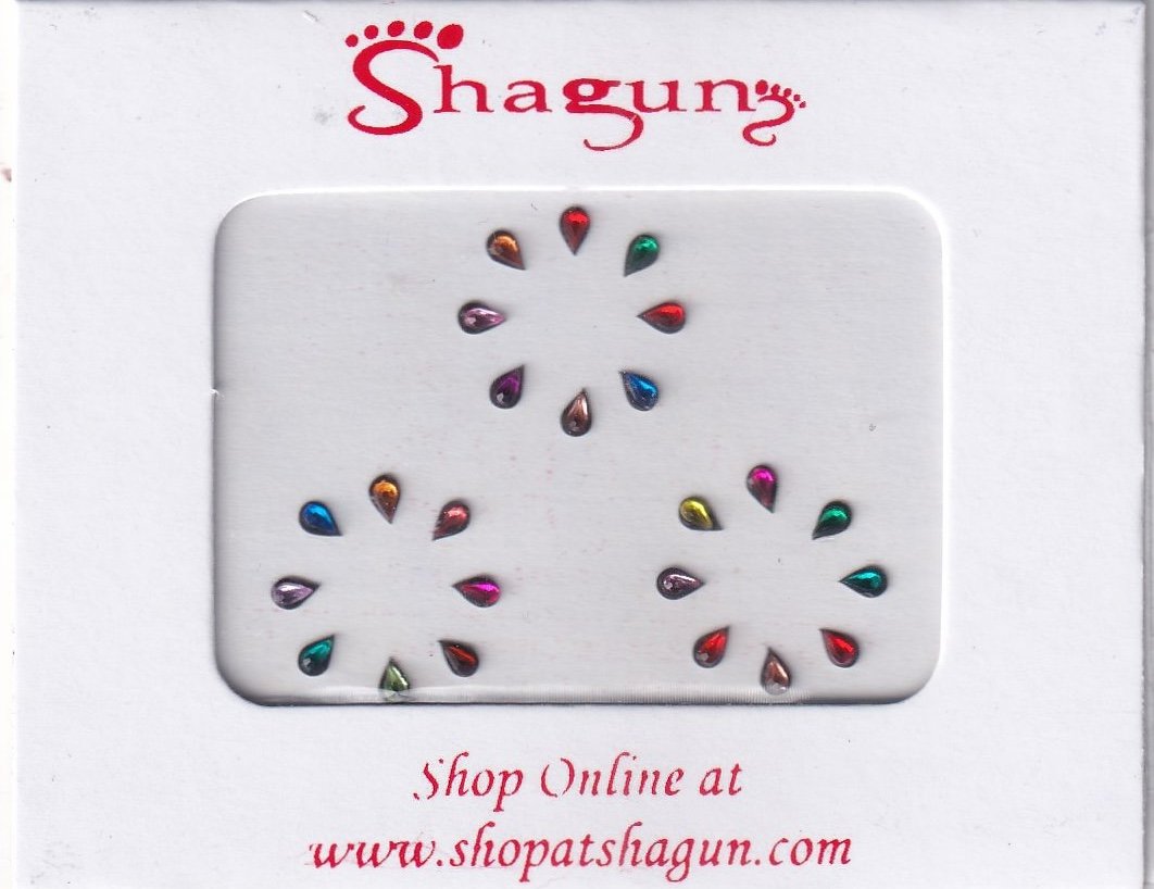 Shagun Bindi - Assorted Colour Drop Kundan with Black Base (No. 1641)