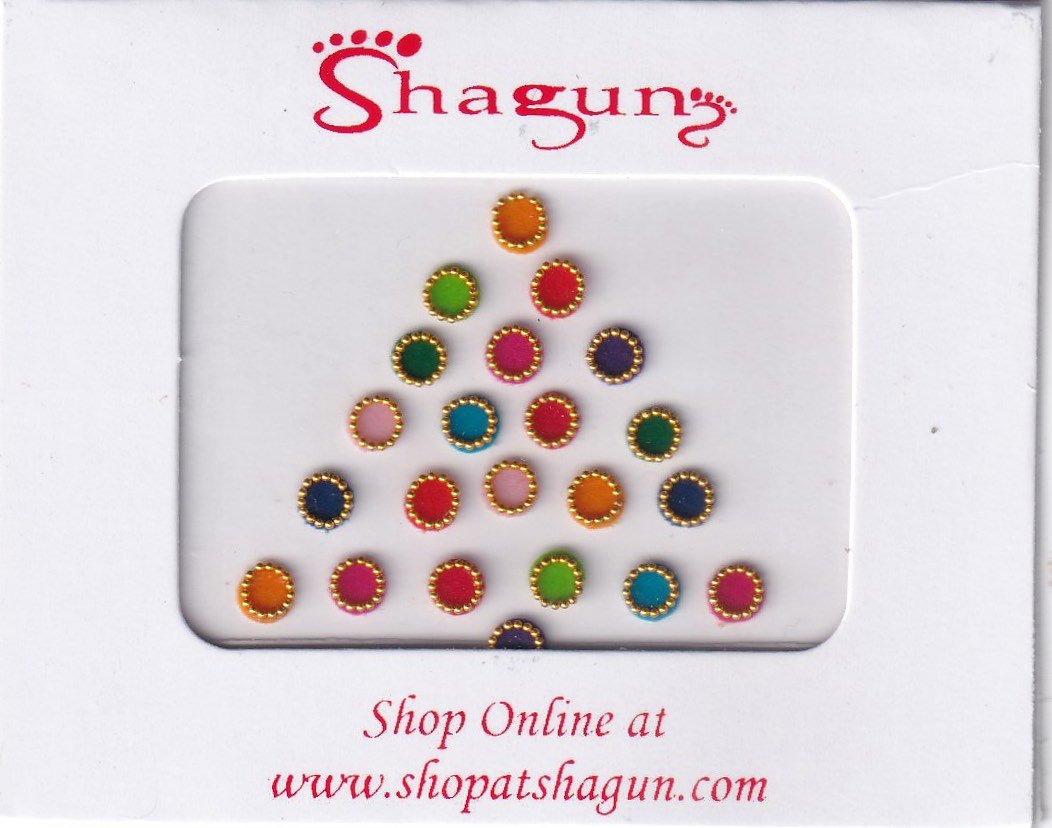 Shagun Bindi - Assorted Colour with Golden Beads Border
