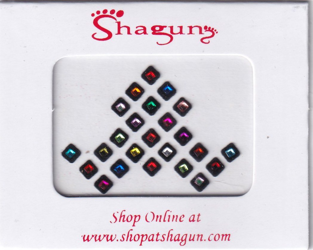 Shagun Bindi - Assorted Colour Square Kundan with Black Base (No. 1639)