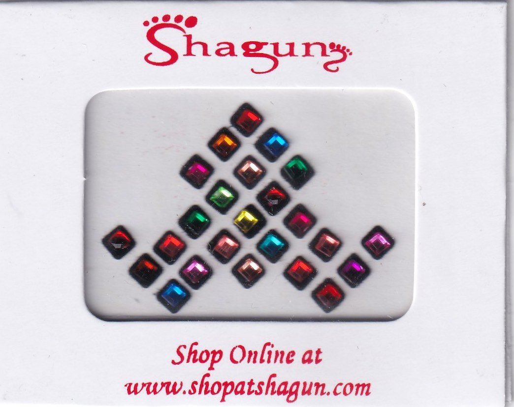Shagun Bindi - Assorted Colour Square Kundan with Black Base (No. 1640)