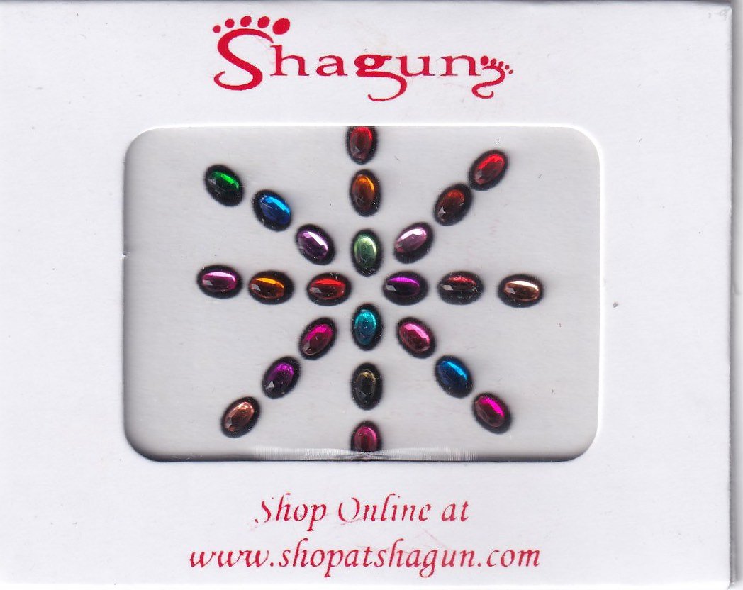 Shagun Bindi - Assorted Colour Oval Kundan with Black Base (No. 1636)