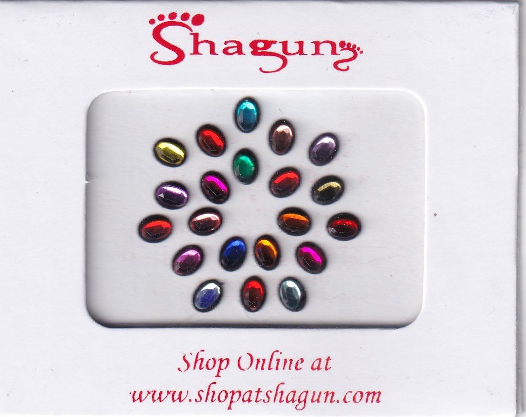 Shagun Bindi - Assorted Colour Oval Kundan with Black Base (No. 1637)