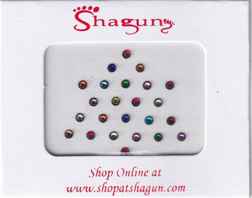 Shagun Bindi - Assorted Colour Kundan with Black Base (No. 1632)