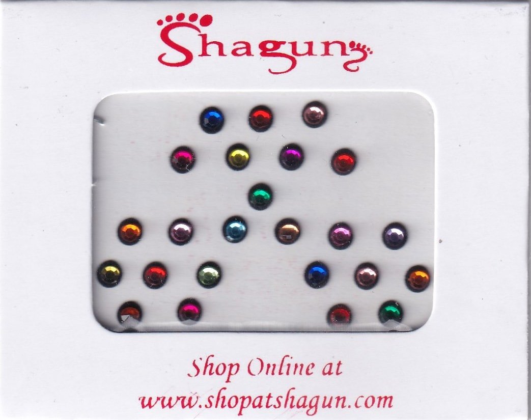 Shagun Bindi - Assorted Colour Kundan with Black Base (No. 1633)