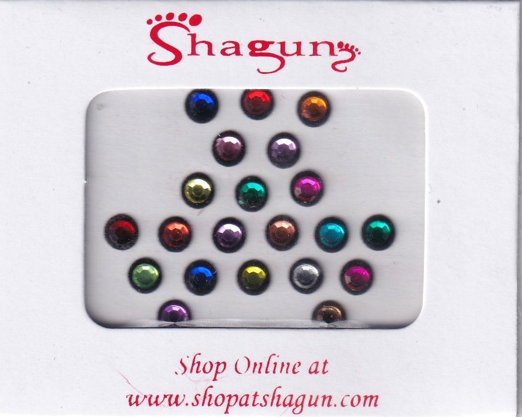 Shagun Bindi - Assorted Colour Kundan with Black Base (No. 1634)