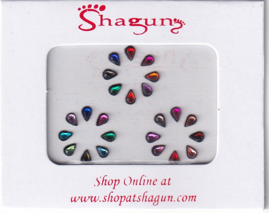 Shagun Bindi - Assorted Colour Drop Kundan with Black Base (No. 1642)
